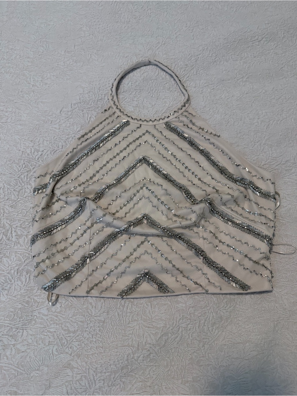 Aidan by Aidan Mattox Cream Chevron Halter Crop Top - Picture 4 of 11